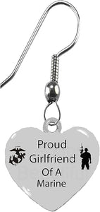 Marine Proud Girlfriend Of A Marine, On A Genuine Solid Sterling Silver Fishhook Wire Earring, What A Great Gift For Yourself, Or Someone Special. Gift Ready,Comes In A Black Velvet Bag