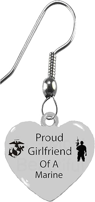Marine Proud Girlfriend Of A Marine, On A Genuine Solid Sterling Silver Fishhook Wire Earring, What A Great Gift For Yourself, Or Someone Special. Gift Ready,Comes In A Black Velvet Bag