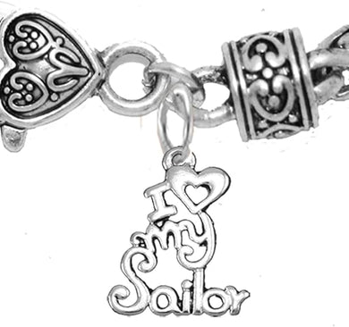Navy, I Love My Sailor, Wheat Chain Bracelet Hypoallergenic, Safe-Nickel, Lead, Cadmium Free