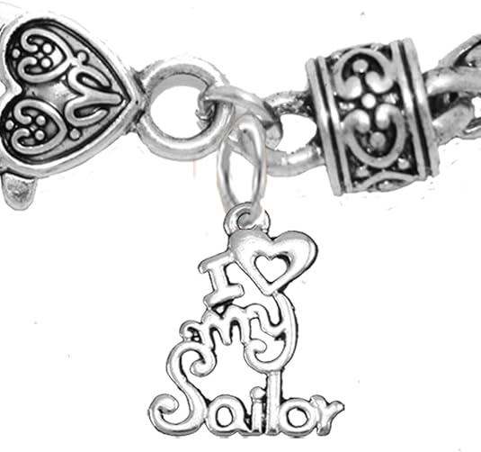 Navy, I Love My Sailor, Wheat Chain Bracelet Hypoallergenic, Safe-Nickel, Lead, Cadmium Free