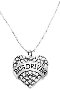 Bus Driver Crystal Heart Necklace, Safe-Nickel, Lead & Cadmium Free!