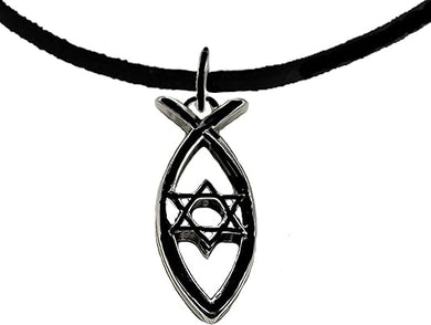 Messianic Christian Black Anodized Fish, Star Of David On A Genuine Black Suede If you do not believe that this jewelry is beautiful when you receive it, simply return it for a full refund.
