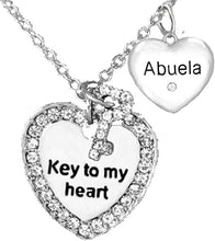 Abuela Crystal Heart, Beautiful Key to My Heart and I Love You, Mother's Jewelry, Mom, Wife, Jewelry, Grandma Jewelry Adjustable Neck, Hypoallergenic, Safe-Nickel, Lead, Free