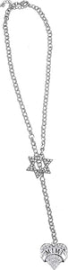 Jewish Mimi Rolo Chain Necklace Hypoallergenic, Crystal Heart And Star Of David, Safe-Nickel, Lead, And Cadmium Free