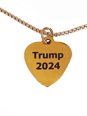 TRUMP 2024 Heart On A Beautiful Adjustable 14KT Goldtone Box Chain Necklace. What A Wonderful Gift For Yourself Or Someone Special, Gift Ready In A Black Velvet Bag.