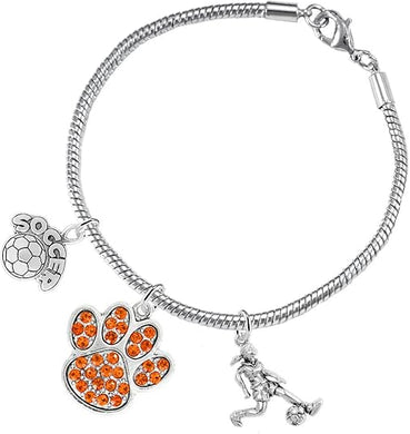 The, Soccer Jewelry Orange Crystal Paw Hypoallergenic Adjustable, Safe-Nickel, Lead Free