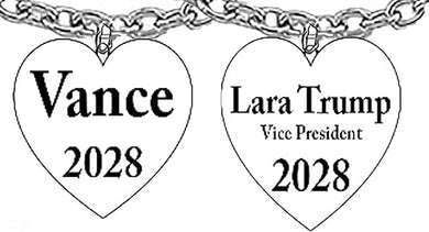 TRUMP, Vance 2028, President, Lara Trump,Vice President, Silvertone Heart On A Adjustable Necklace. What A Wonderful Gift For Yourself, Or Someone Special. Gift Ready Comes In A Black Velvet Bag