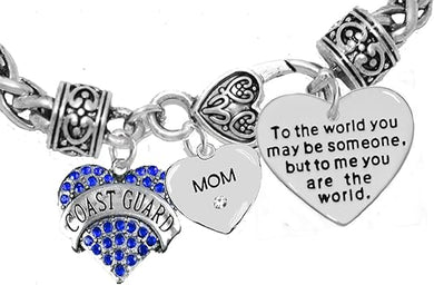Coast Guard Mom, to The World You May Be Someone Charm Bracelet, Crystal Heart Mom, Hypoallergenic, Safe- Nickel, Lead, and Cadmium Free