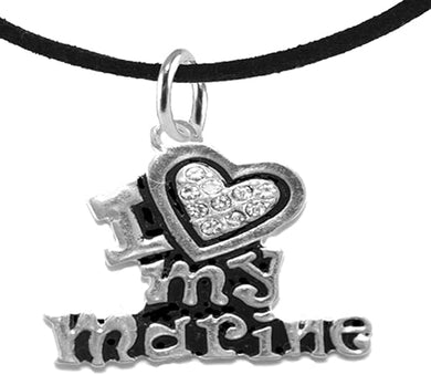 Marine I Love My Marine, Crystal Heart, Adjustable Necklace, Hypoallergenic, Safe-Nickel, Lead, Free