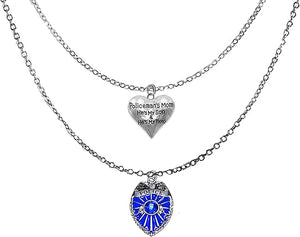 Police Mom, He's My Son, And He's My Hero Heart, Blue Police Badge,Adjustable Silvertone Double Chain Necklace, Hypoallergenic-Safe, No Nickel, Lead, Or Cadmium In The Metal ©2023