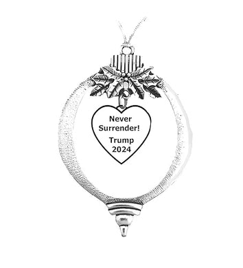 Trump, Never Surrender, Trump 2024 On A Silvertone Christmas Ornament, What A Great Gift For Yourself, Family, Or Friends. Gift Ready, Comes In A Black Velvet Bag, Made In The USA By Veterans ©2024