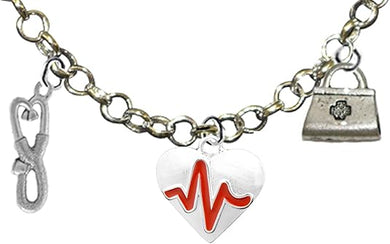RN, Nurse, Heart With A Heartbeat, Adjustable Charm Necklace, Hypoallergenic, Safe-Nickel, Lead, Free