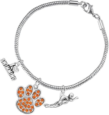 Swimming 3 Charm Orange Crystal Paw Bracelet Hypoallergenic, Safe-Nickel, Lead & Cadmium Free!