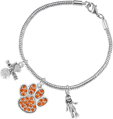 The, Soccer Jewelry Orange Crystal Paw Hypoallergenic Adjustable, Safe-Nickel, Lead Free