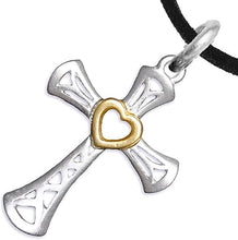 Two Tone Matt Gold Heart and Silver Cross Adjustable Necklace Hypoallergenic, Safe-Nickel, Lead, and Cadmium Free