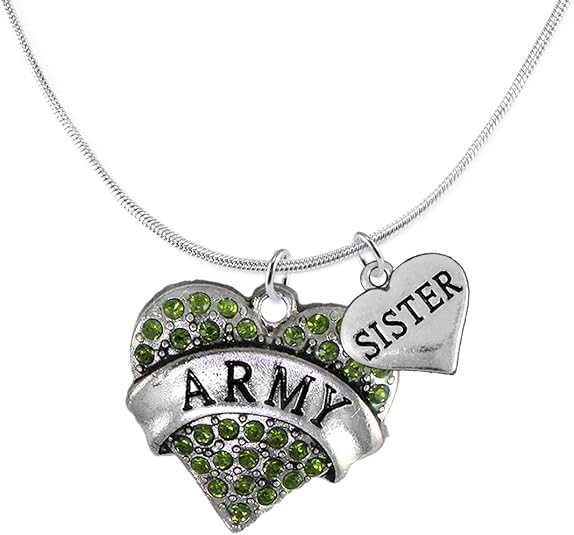 Army Sister Heart Necklace, Adjustable, Hypoallergenic, Will NOT Irritate Anyone with Sensitive Skin. Safe- Nickel, Lead and Cadmium Free