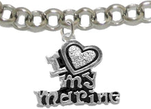 Marine I Love My Marine, Crystal Heart, Adjustable Bracelet, Hypoallergenic, Safe-Nickel, Lead, Free