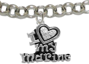 Marine I Love My Marine, Crystal Heart, Adjustable Bracelet, Hypoallergenic, Safe-Nickel, Lead, Free