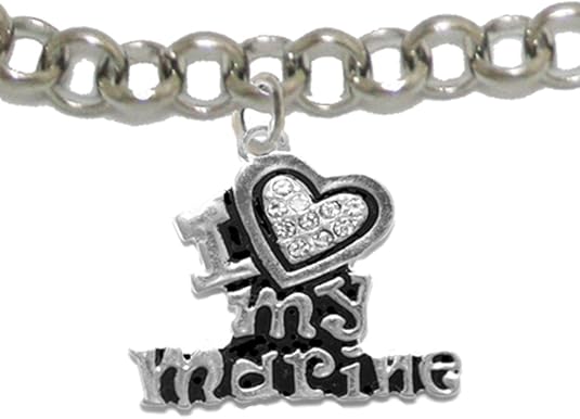 Marine I Love My Marine, Crystal Heart, Adjustable Bracelet, Hypoallergenic, Safe-Nickel, Lead, Free