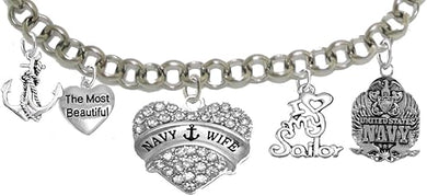 Navy Mom, I Love My Sailor, Adjustable Bracelet, Hypoallergenic, Safe-Nickel, Lead, Cadmium Free