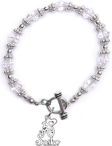 Navy, I Love My Sailor, Clear Crystal Bracelet Hypoallergenic, Safe-Nickel, Lead, Cadmium Free