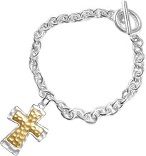 Two Tone Matt Gold and Silver Christian Cross Bracelet, Adjustable, Hypoallergenic, Safe-Nickel, Lead, and Cadmium Free