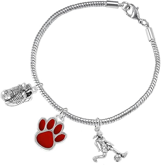 The, Soccer Jewelry Red Paw Hypoallergenic Adjustable, Safe-Nickel, Lead Free