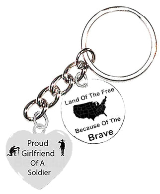Army Soldier, Proud Girlfriend Of A Soldier, Land Of The Free Because Of The Brave, On A Silvertone Cable Keychain, What A Great Gift For Yourself, Or A Friend. Hypoallergenic-Safe, No Nickel, Lead
