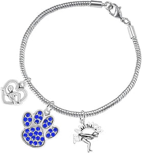 Swimming 3 Charm Blue Crystal Paw Bracelet Hypoallergenic, Safe-Nickel, Lead & Cadmium Free!