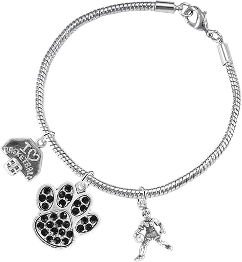 Black PawCrystal Basketball Jewelry, Adjustable, Safe-Hypoallergenic, Nickel, Lead Free