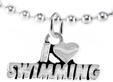 I Love Swimming, Necklace Adjustable Hypoallergenic, Safe-Nickel, Lead & Cadmium Free!