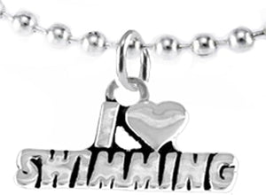 I Love Swimming, Necklace Adjustable Hypoallergenic, Safe-Nickel, Lead & Cadmium Free!
