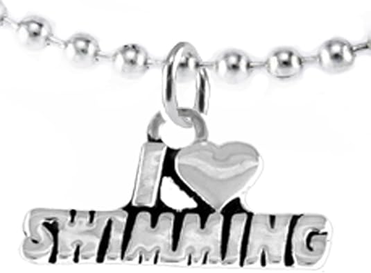 I Love Swimming, Necklace Adjustable Hypoallergenic, Safe-Nickel, Lead & Cadmium Free!