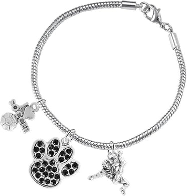 The, Soccer Jewelry Black Crystal Paw Hypoallergenic Adjustable, Safe-Nickel, Lead Free