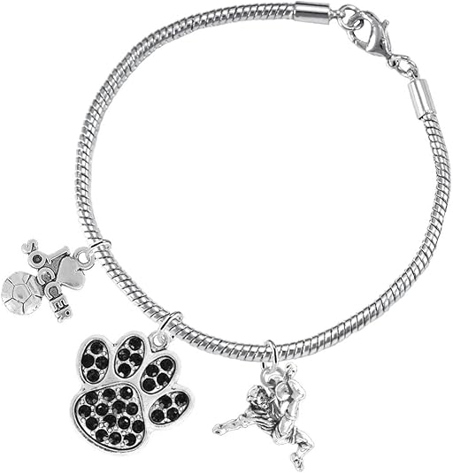 The, Soccer Jewelry Black Crystal Paw Hypoallergenic Adjustable, Safe-Nickel, Lead Free