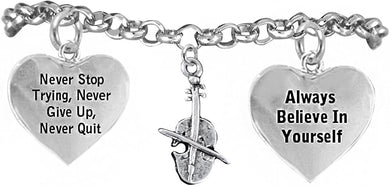 The Perfect Gift, Violin Never Give Up, Never Quit Hypoallergenic Adjustable Bracelet, Safe-Nickel, Lead Free