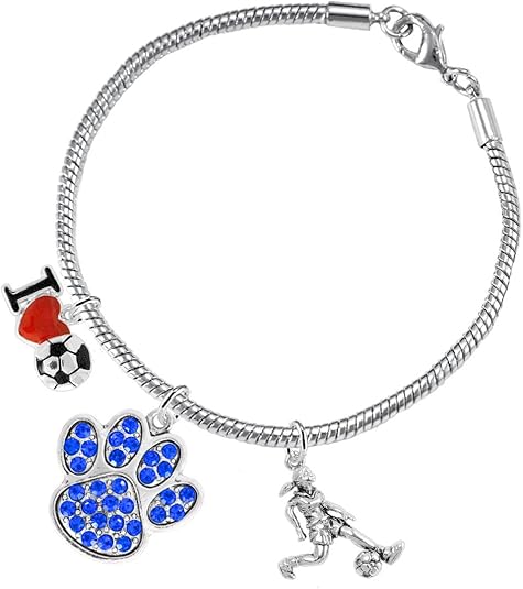 The, Soccer Jewelry Blue Crystal Paw Hypoallergenic Adjustable, Safe-Nickel, Lead Free