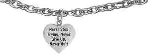 Never Stop Trying, Never Give Up, Never Quit, Adjustable Foot Anklet,Hypoallergenic-Safe Nickel,Lead,And Poisonous Cadmium Free.