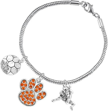 The, Soccer Jewelry Orange Crystal Paw Hypoallergenic Adjustable, Safe-Nickel, Lead Free