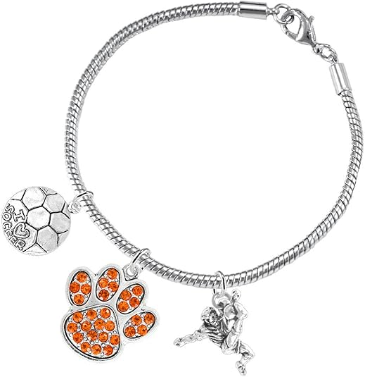 The, Soccer Jewelry Orange Crystal Paw Hypoallergenic Adjustable, Safe-Nickel, Lead Free
