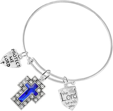 Protect Me Lord Christian Crystal Blue Sapphire Stone, 3 Charm Adjustable Bracelet Hypoallergenic, Safe-Nickel, Lead, Free