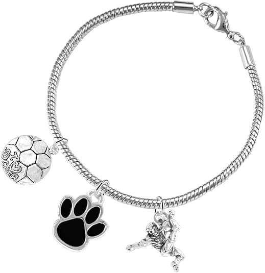 The, Soccer Jewelry Black Paw Hypoallergenic Adjustable, Safe-Nickel, Lead Free