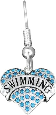 Swimming Crystal Heart Charm Fishhook Earring Hypoallergenic, Safe-Nickel, Lead & Cadmium Free