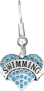 Swimming Crystal Heart Charm Fishhook Earring Hypoallergenic, Safe-Nickel, Lead & Cadmium Free