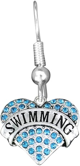 Swimming Crystal Heart Charm Fishhook Earring Hypoallergenic, Safe-Nickel, Lead & Cadmium Free