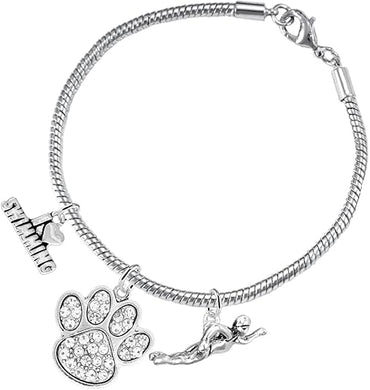 Swimming 3 Charm Clear Crystal Paw Bracelet Hypoallergenic, Safe-Nickel, Lead & Cadmium Free!