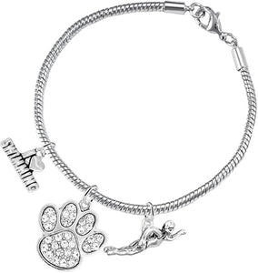 Swimming 3 Charm Clear Crystal Paw Bracelet Hypoallergenic, Safe-Nickel, Lead & Cadmium Free!