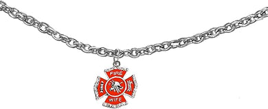 Firefighter's Wife Maltese Cross, Genuine Crystals, Adjustable Foot Anklet,Hypoallergenic-Safe Nickel,Lead,And Poisonous Cadmium Free.