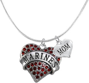 Marine Mom Heart Necklace, Adjustable, Hypoallergenic, Will NOT Irritate Anyone with Sensitive Skin. Safe- Nickel, Lead and Cadmium Free