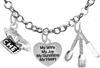 Cooking Jewelry, My Mom, My Joy, My Sunshine, My Heart, Chef Hat, Silverware, Adjustable Necklace, Hypoallergenic, Safe-Nickel, Lead, Cadmium Free